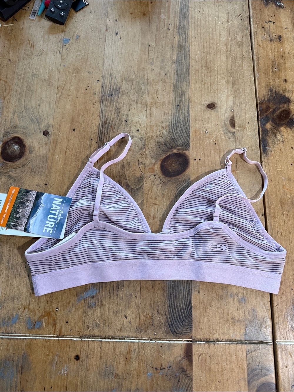 Icebreaker Merino 150 Siren Bra - Striped Pink/Grey - Size XL - Picture 2 of 4